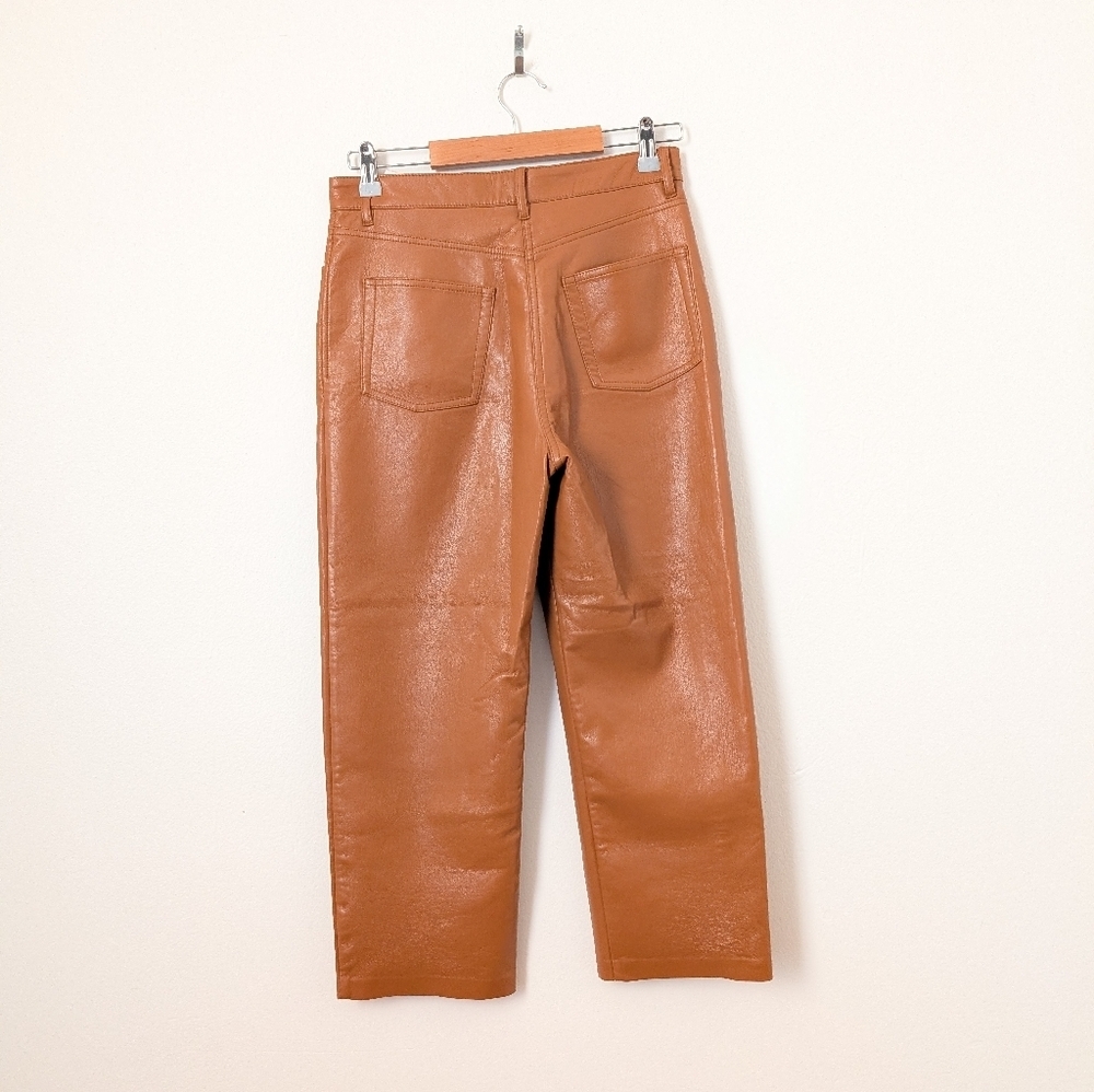 Wilfred Aritzia Epicurean Brown Warm Tan Malina Vegan Leather Ankle Crop Pants - Picture 5 of 6